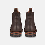 Chelsea boots in waxy med brown back view