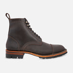 Stitch down lace up waxed dark brown boot